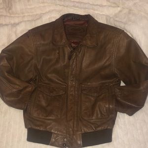 Boys brown leather bomber jacket size 10